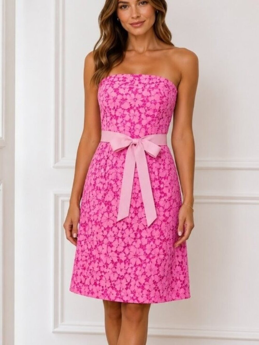🛍 Lilly Pulitzer Sienna Kentucky Eyelet Strapless Dress in Phipps Pink